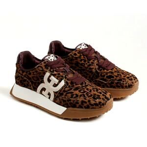Sam Edelman Leopard Calf Hair Leather Langley Lace Up Sneakers Size 8.5M
